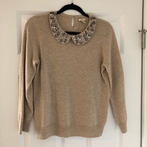 J Crew Jeweled PeterPan collar merino wool sweater